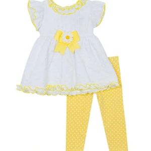🆕 RARE EDITIONS 18m White/yellow eyelet shirt set